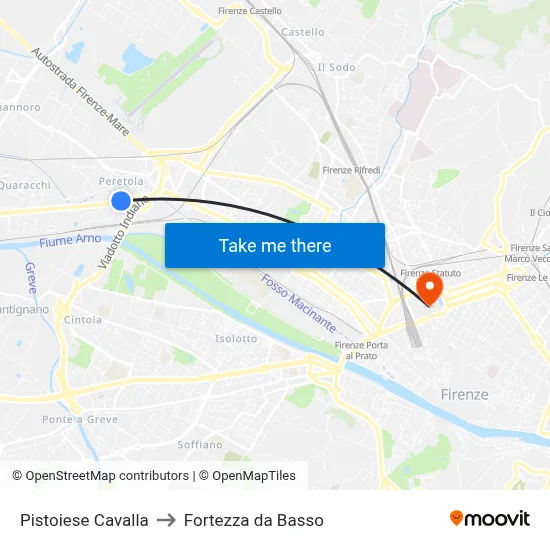 Pistoiese Cavalla to Fortezza da Basso map