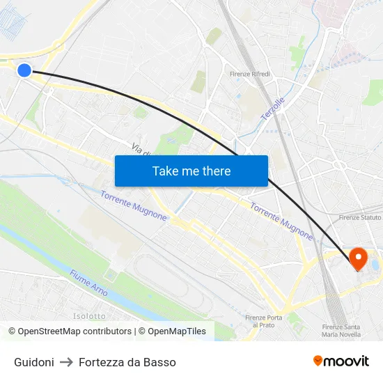 Guidoni to Fortezza da Basso map