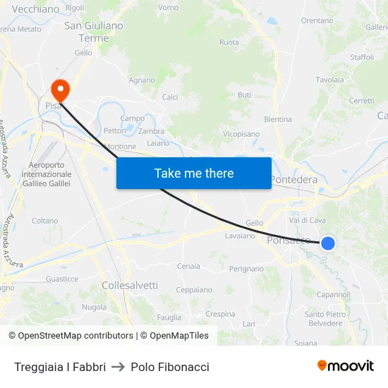 Treggiaia I Fabbri to Fibonacci Pole map