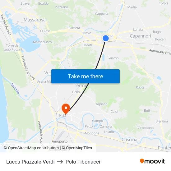Lucca Piazzale Verdi to Fibonacci Pole map