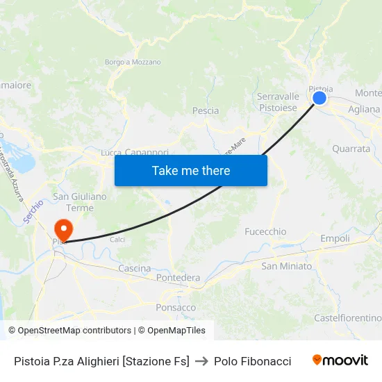 Pistoia P.za Alighieri [Stazione Fs] to Polo Fibonacci map