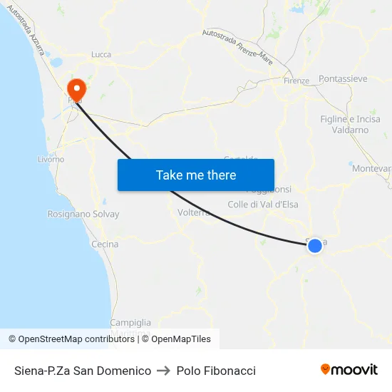Siena-P.Za San Domenico to Polo Fibonacci map