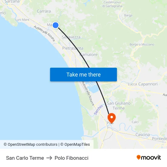 San Carlo Terme to Polo Fibonacci map