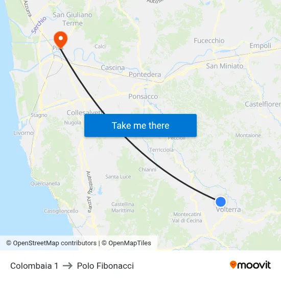 Colombaia 1 to Fibonacci Pole map