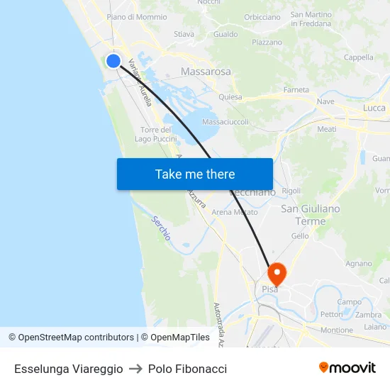 Esselunga Viareggio to Polo Fibonacci map