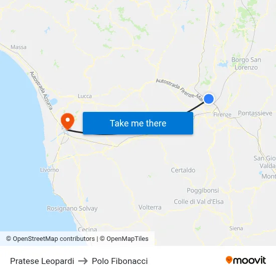 Pratese Leopardi to Fibonacci Pole map
