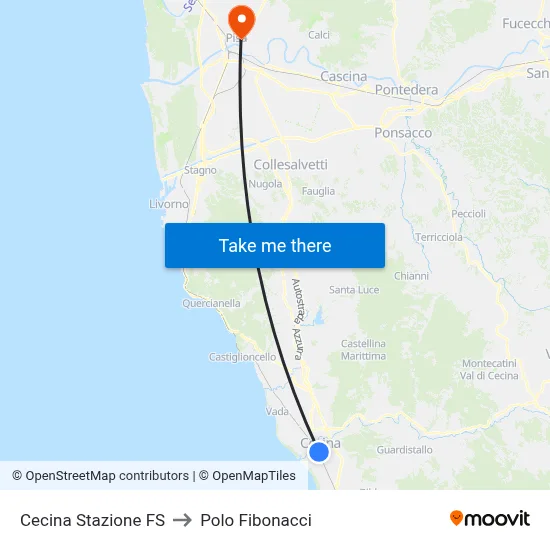 Cecina Stazione FS to Polo Fibonacci map