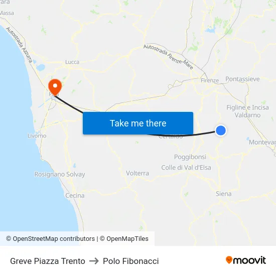Greve Piazza Trento to Polo Fibonacci map
