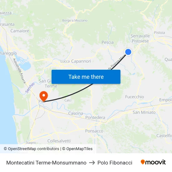 Montecatini Terme-Monsummano to Fibonacci Pole map