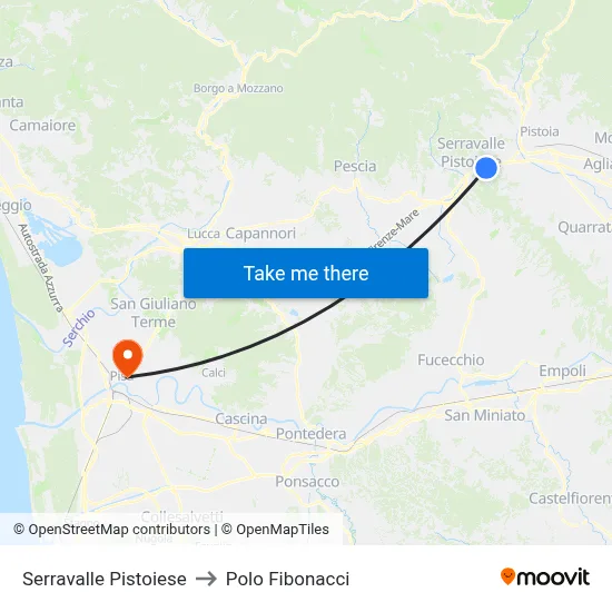 Serravalle Pistoiese to Fibonacci Pole map