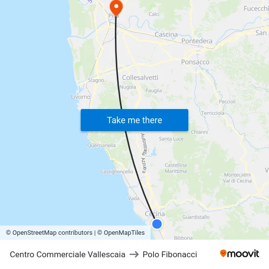 Centro Commerciale Vallescaia to Polo Fibonacci map