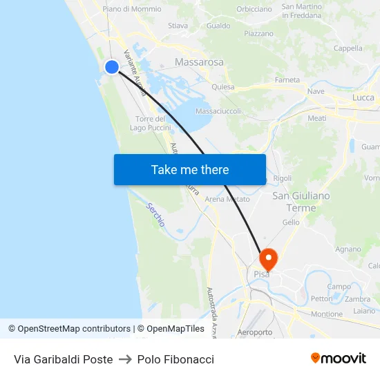 Via Garibaldi Post Office to Fibonacci Pole map