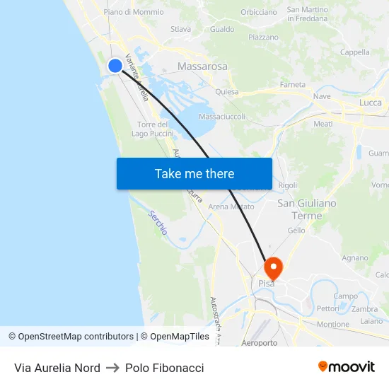 Via Aurelia Nord to Polo Fibonacci map