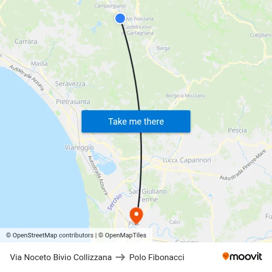 Via Noceto Collizzana Junction to Fibonacci Pole map