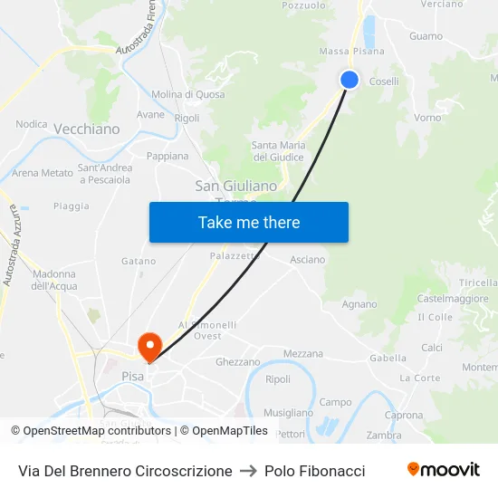 Via Del Brennero Circoscrizione to Polo Fibonacci map