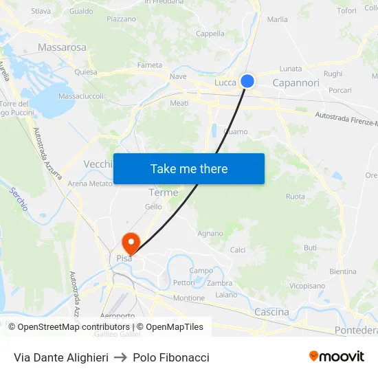 Via Dante Alighieri to Polo Fibonacci map