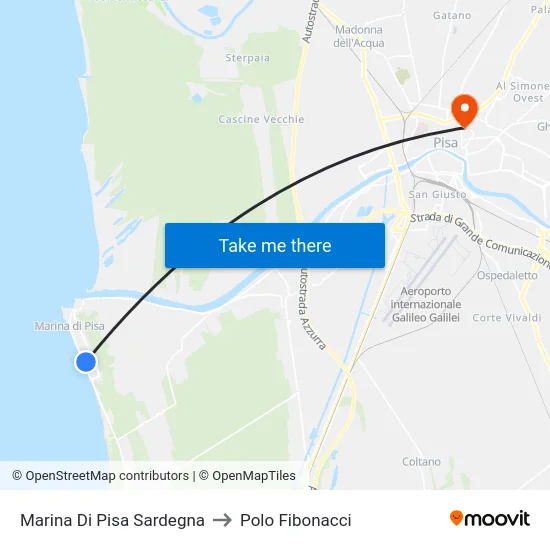 Marina Di Pisa Sardegna to Polo Fibonacci map