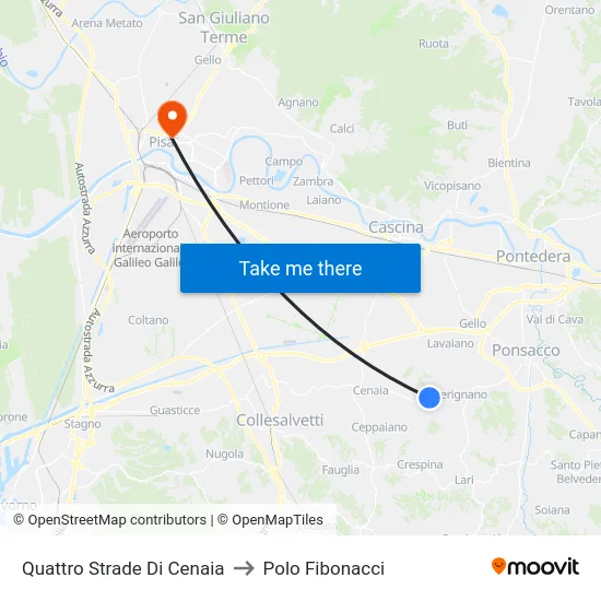 Quattro Strade Di Cenaia to Polo Fibonacci map