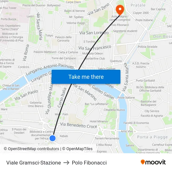 Viale Gramsci-Stazione to Polo Fibonacci map