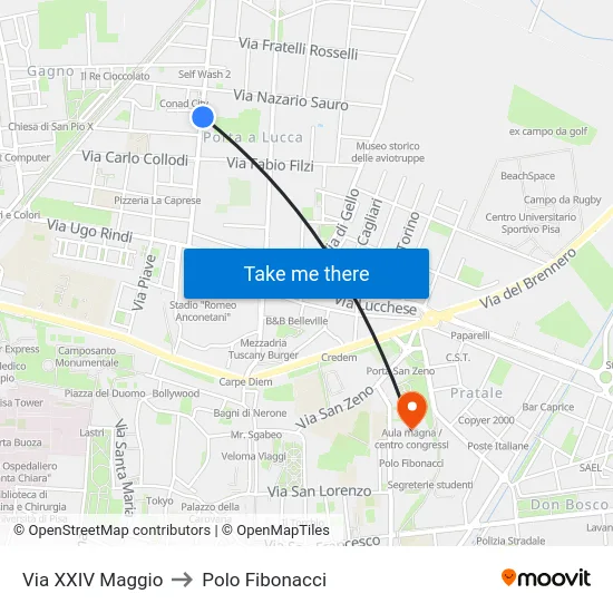 Via XXIV Maggio to Polo Fibonacci map