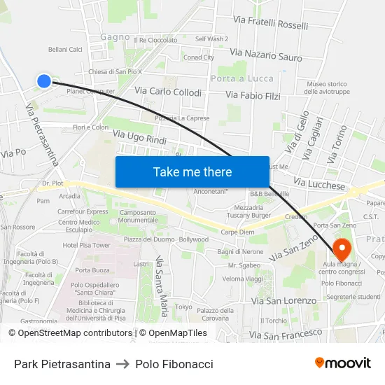 Park Pietrasantina to Polo Fibonacci map