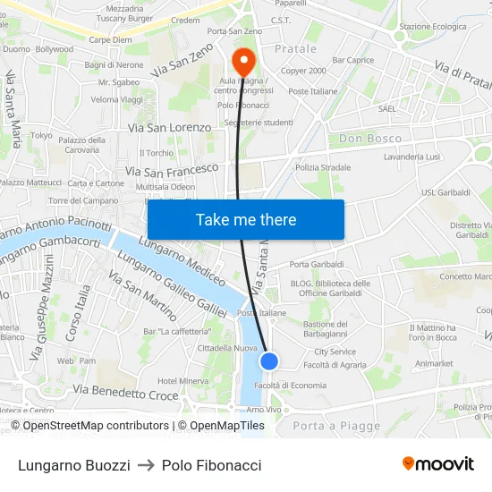 Lungarno Buozzi to Polo Fibonacci map