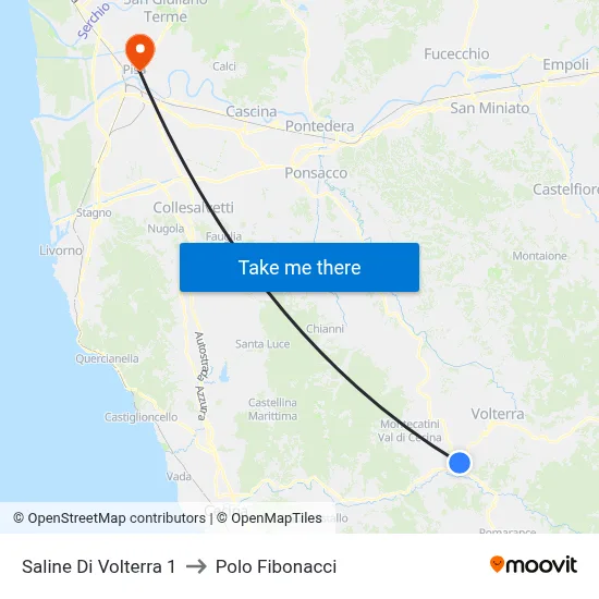 Saline Di Volterra 1 to Fibonacci Pole map