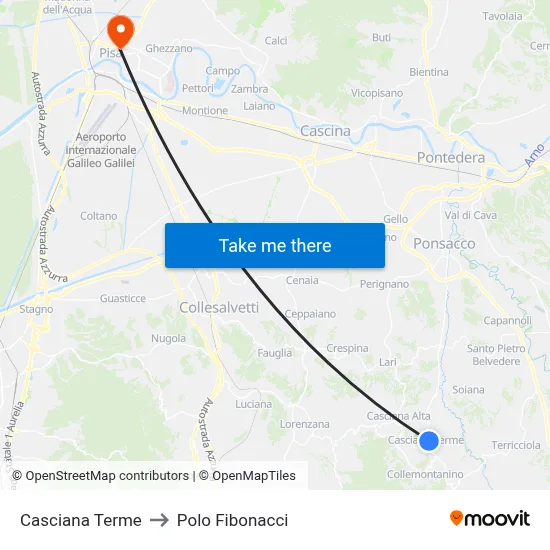 Casciana Terme to Fibonacci Pole map