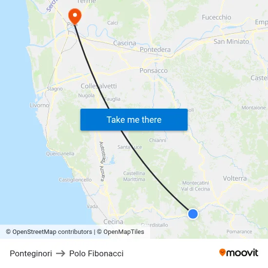 Ponteginori to Fibonacci Pole map