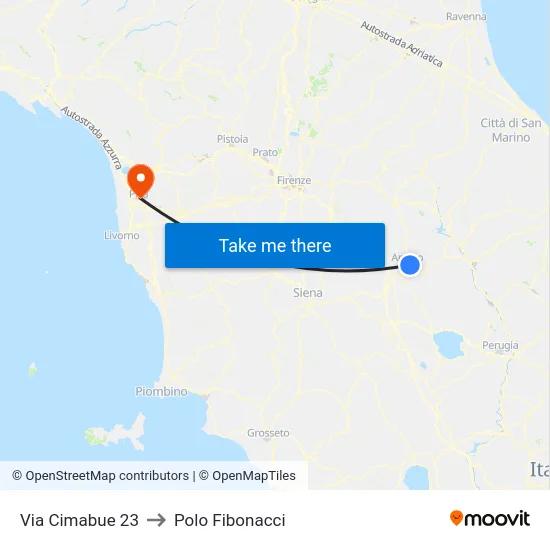 Via Cimabue 23 to Polo Fibonacci map