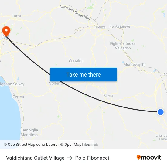 Valdichiana Outlet Village to Polo Fibonacci map