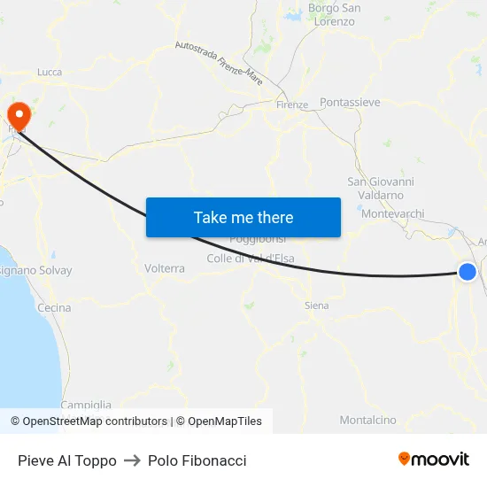 Pieve Al Toppo to Fibonacci Pole map
