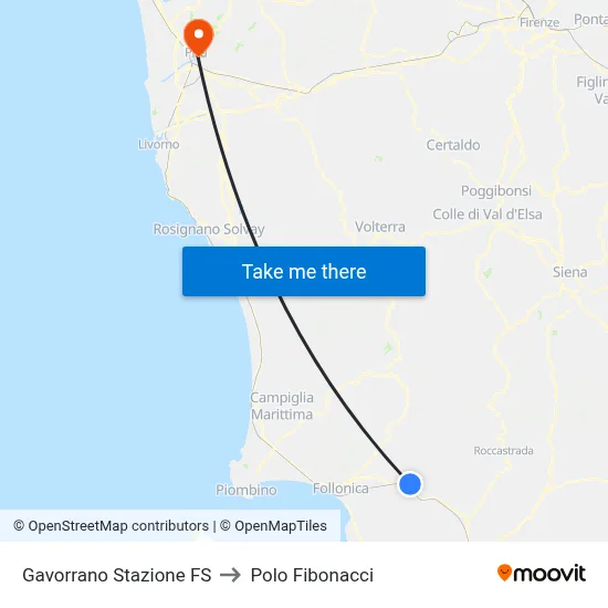 Gavorrano Stazione FS to Polo Fibonacci map