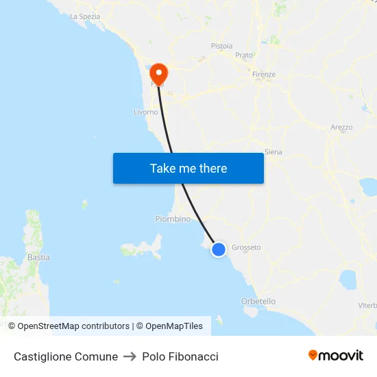 Castiglione Town Hall to Fibonacci Pole map
