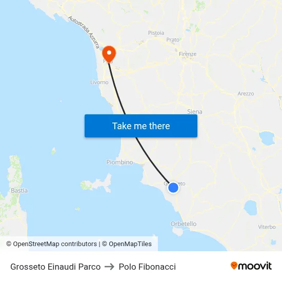 Grosseto Einaudi Park to Fibonacci Pole map