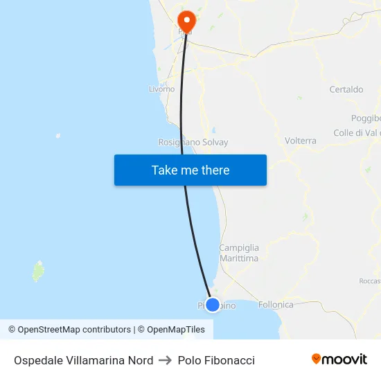 Ospedale Villamarina Nord to Polo Fibonacci map
