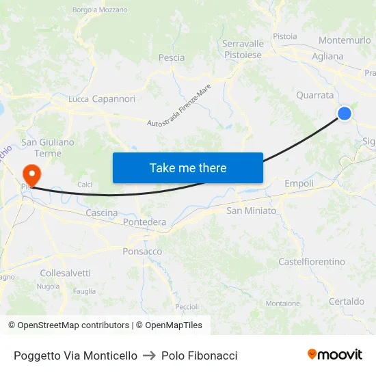 Poggetto Via Monticello to Fibonacci Pole map