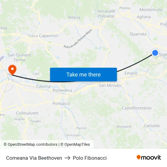 Comeana Via Beethoven to Fibonacci Pole map