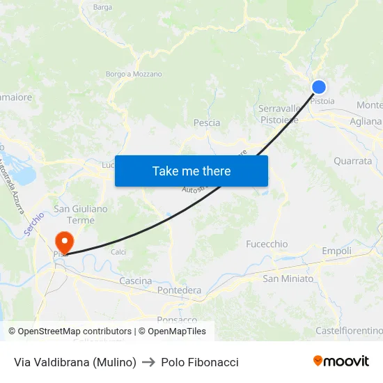 Via Valdibrana (Mill) to Fibonacci Pole map