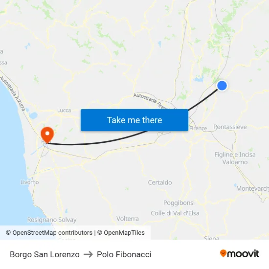 Borgo San Lorenzo to Polo Fibonacci map