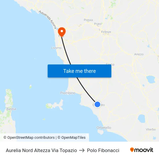 Aurelia Nord Altezza Via Topazio to Polo Fibonacci map