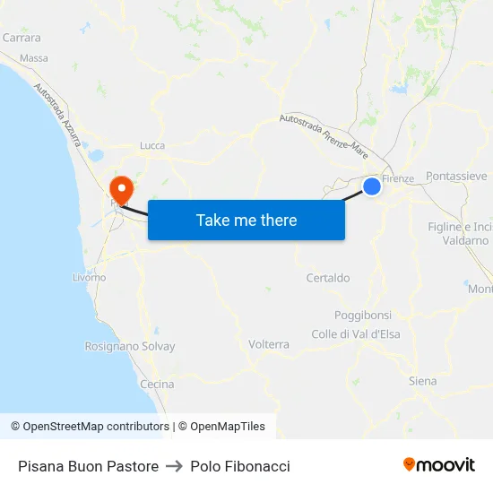 Pisana Buon Pastore to Polo Fibonacci map