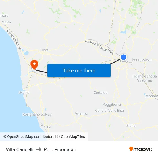 Villa Cancelli to Polo Fibonacci map