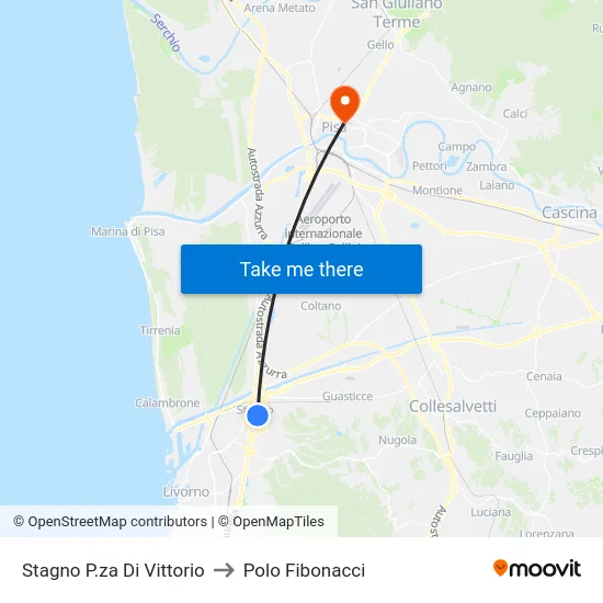 Stagno P.za Di Vittorio to Polo Fibonacci map