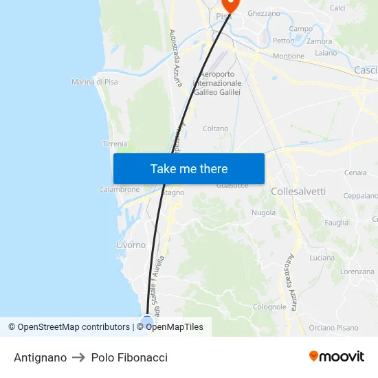Antignano to Fibonacci Pole map