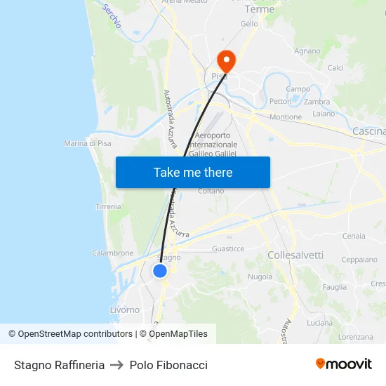 Stagno Raffineria to Polo Fibonacci map
