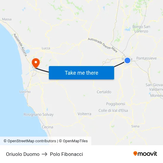 Oriuolo Cathedral to Fibonacci Pole map