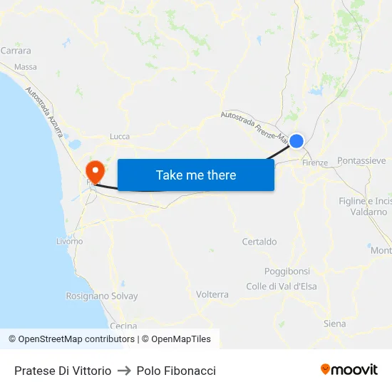 Pratese Di Vittorio to Fibonacci Pole map