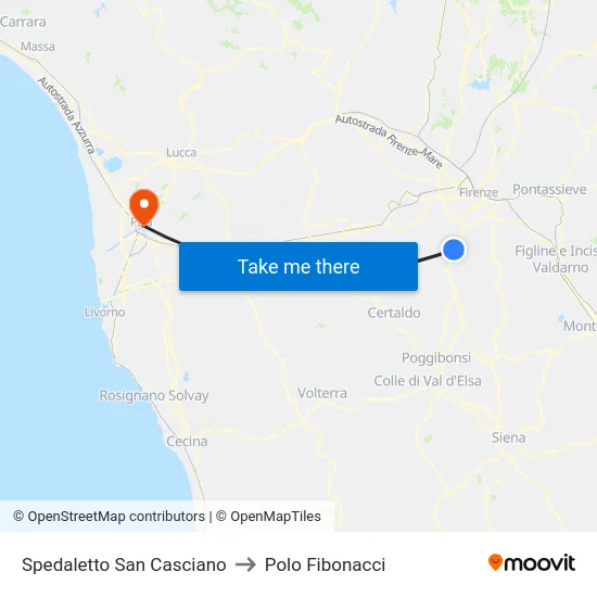 Spedaletto San Casciano to Polo Fibonacci map
