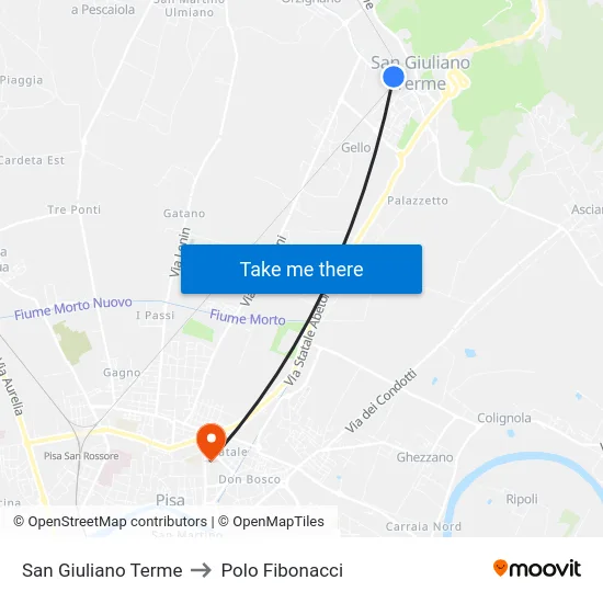 San Giuliano Terme to Polo Fibonacci map